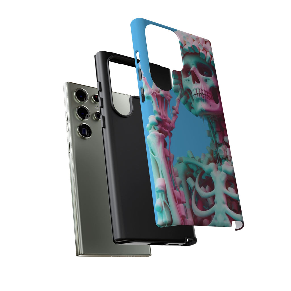 Neon Pink Skeleton Blue Tough Phone Case for iPhone, Galaxy or Google Pixel