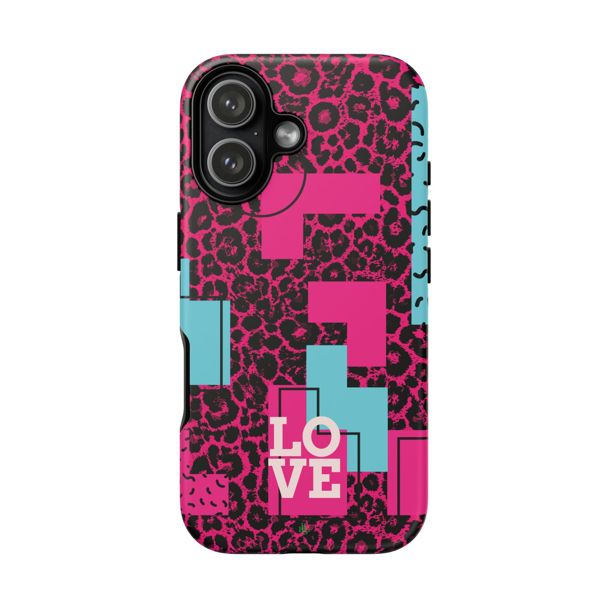 Pink Love Retro Blocks Leopard RG Tough Phone Case for iPhone, Galaxy, or Google Pixel