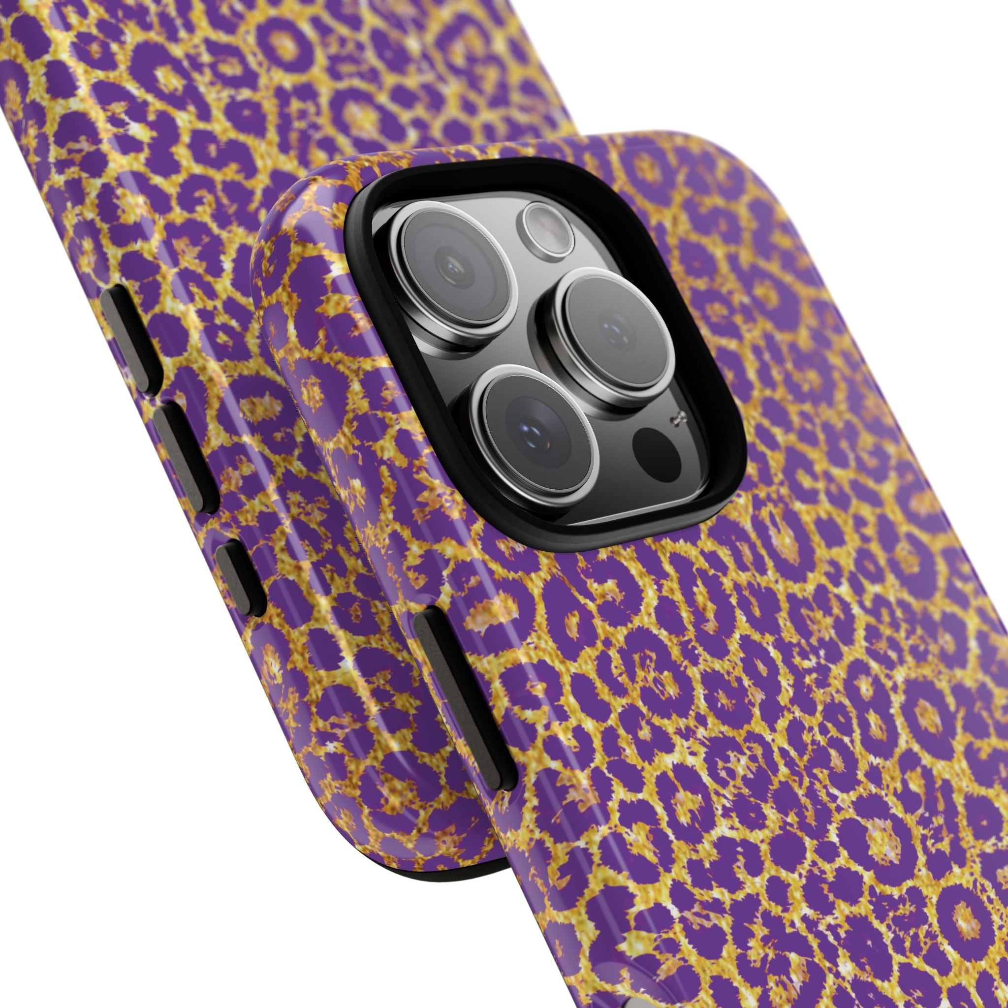 Purple Gold Leopard Tough Phone Case for iPhone, Galaxy, or Google Pixel