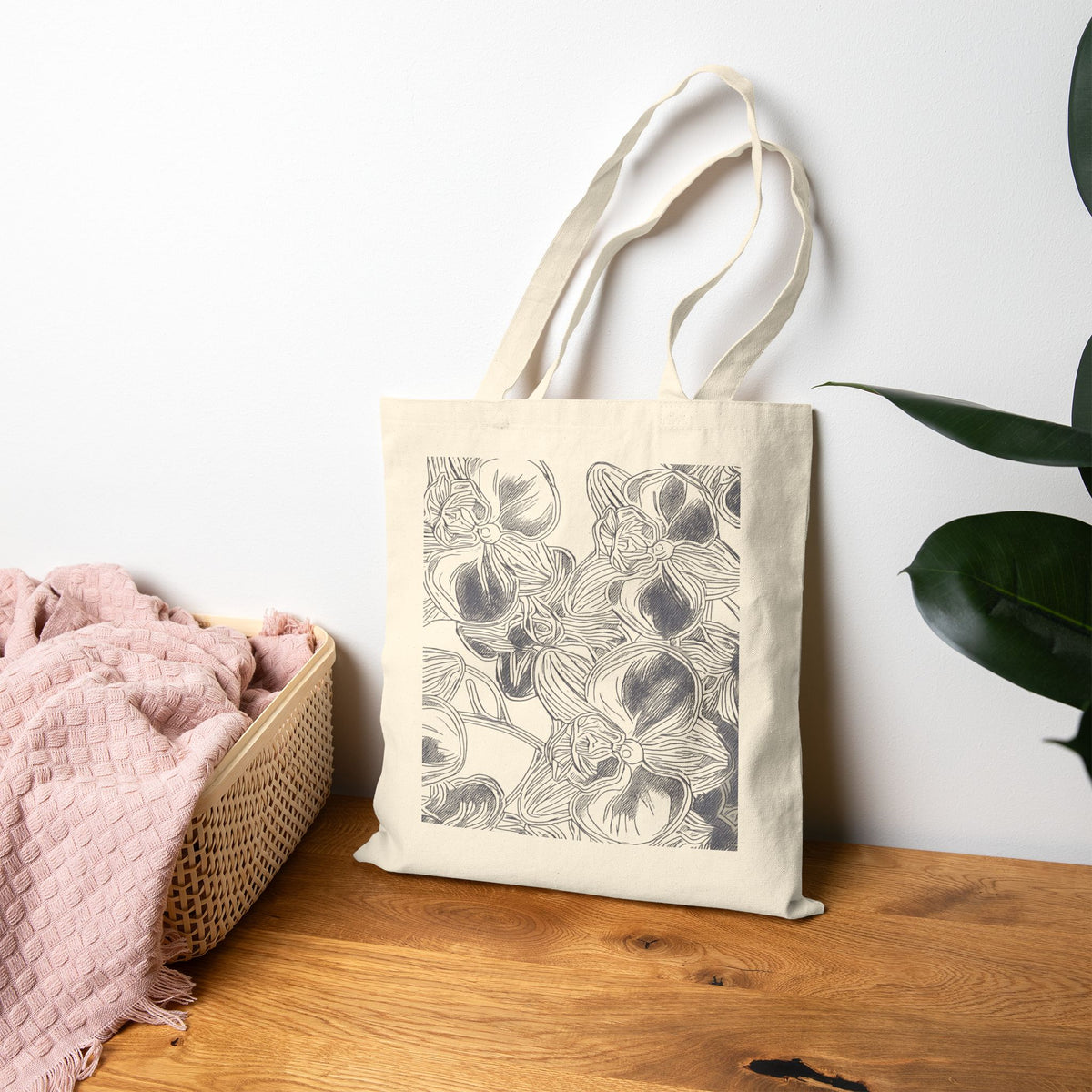 Orchids Print Cotton Canvas Tote Bag