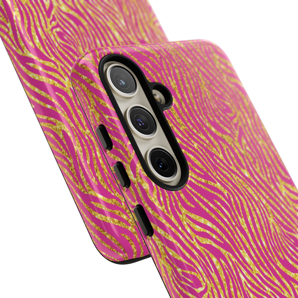 Pink Gold Zebra Print Tough Case for iPhone, Galaxy, or Google Pixel