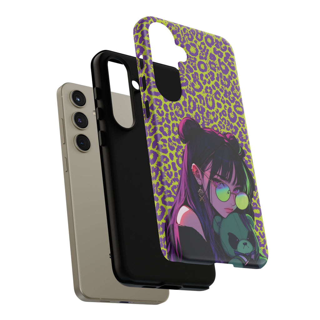 Purple Neon Lime Leopard Kz Tough Case for iPhone, Galaxy, or Google Pixel