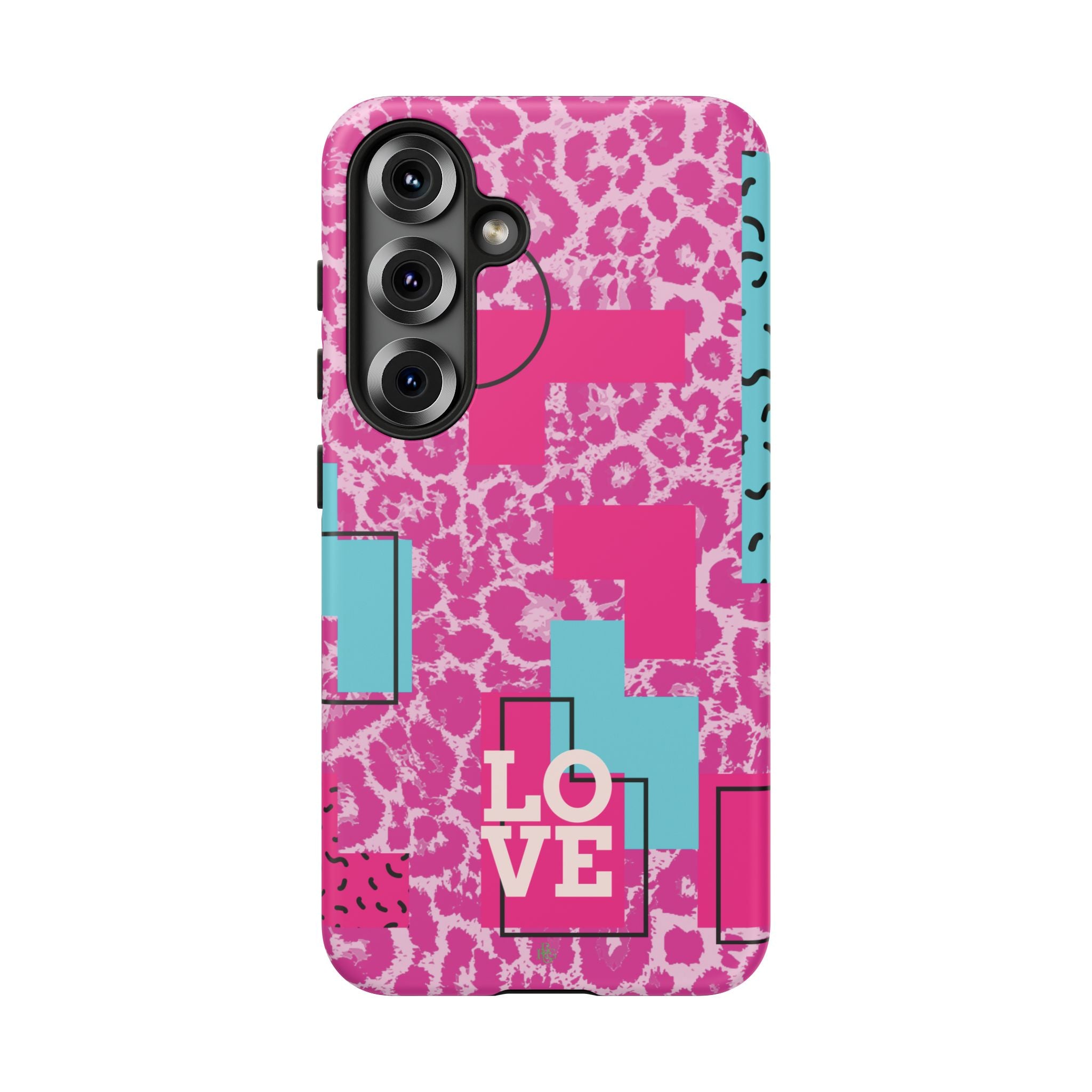 Retro Love Pink Leopard RG Tough Phone Case for iPhone, Galaxy, or Google Pixel