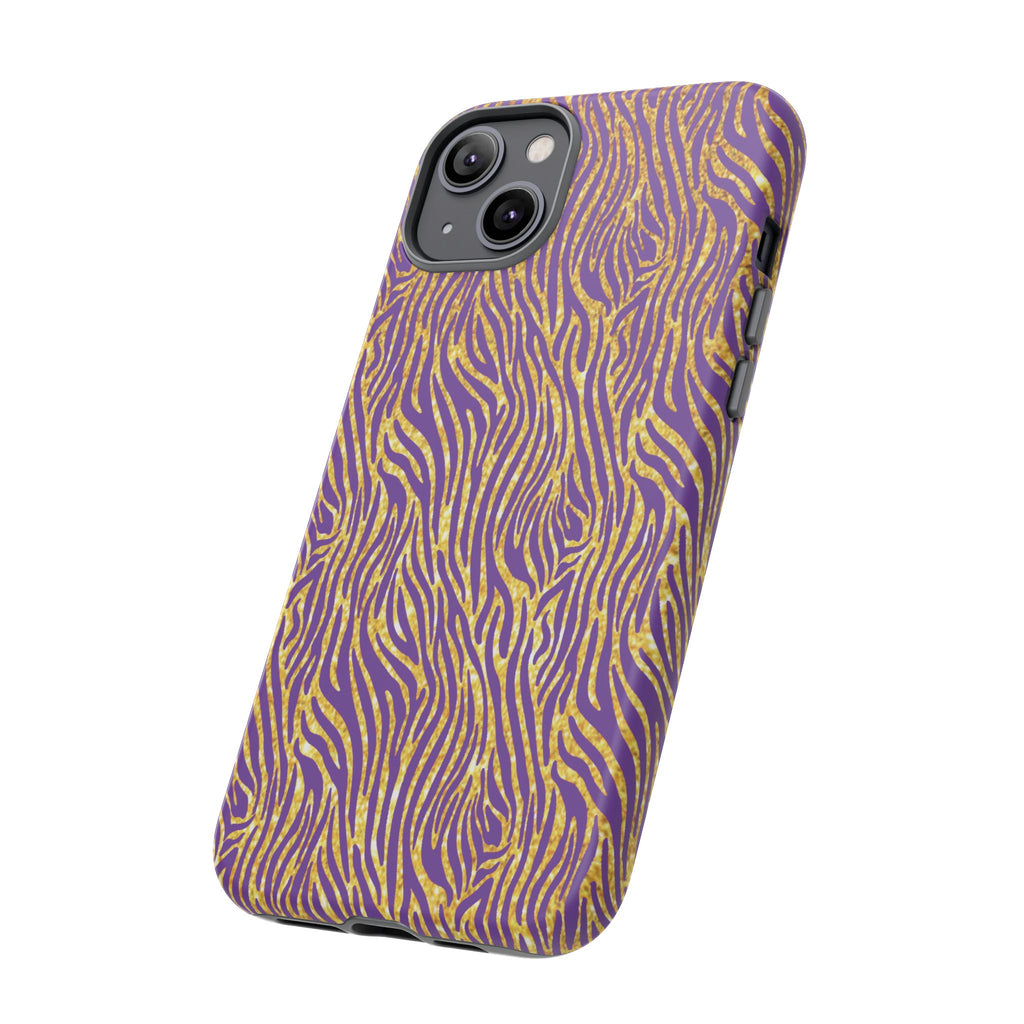 Vibrant Purple Gold Zebra Tough Phone Case iPhone, Galaxy, or Google Pixel