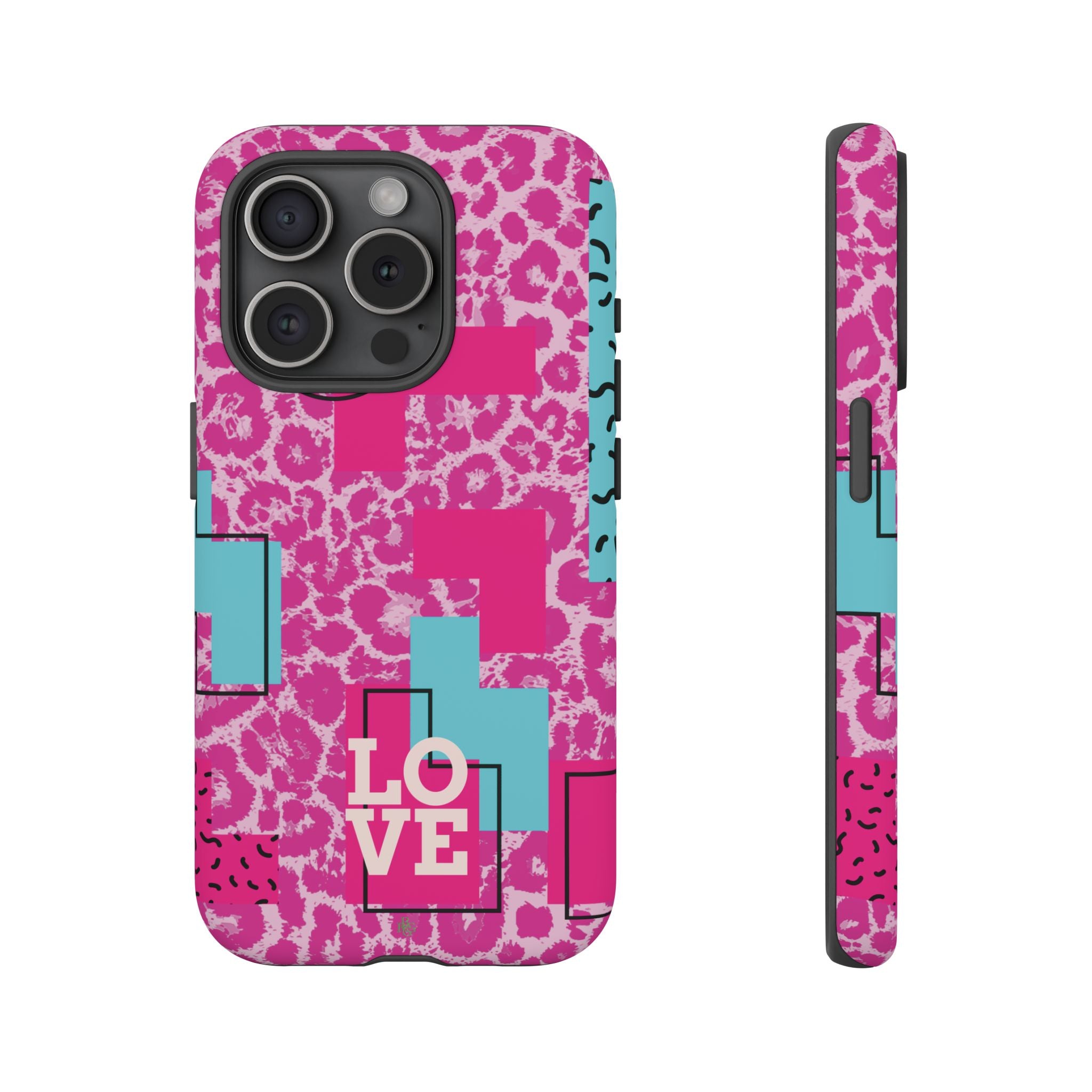 Retro Love Pink Leopard RG Tough Phone Case for iPhone, Galaxy, or Google Pixel