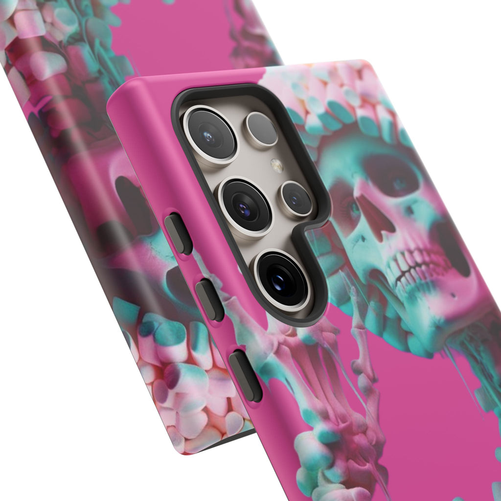 Neon Pink Skeleton Tough Phone Case for iPhone, Galaxy and Google Pixel