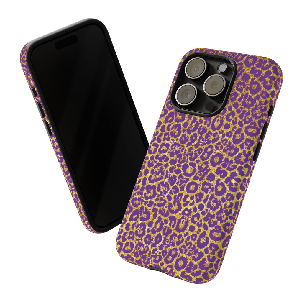 Purple Gold Leopard Tough Phone Case for iPhone, Galaxy, or Google Pixel