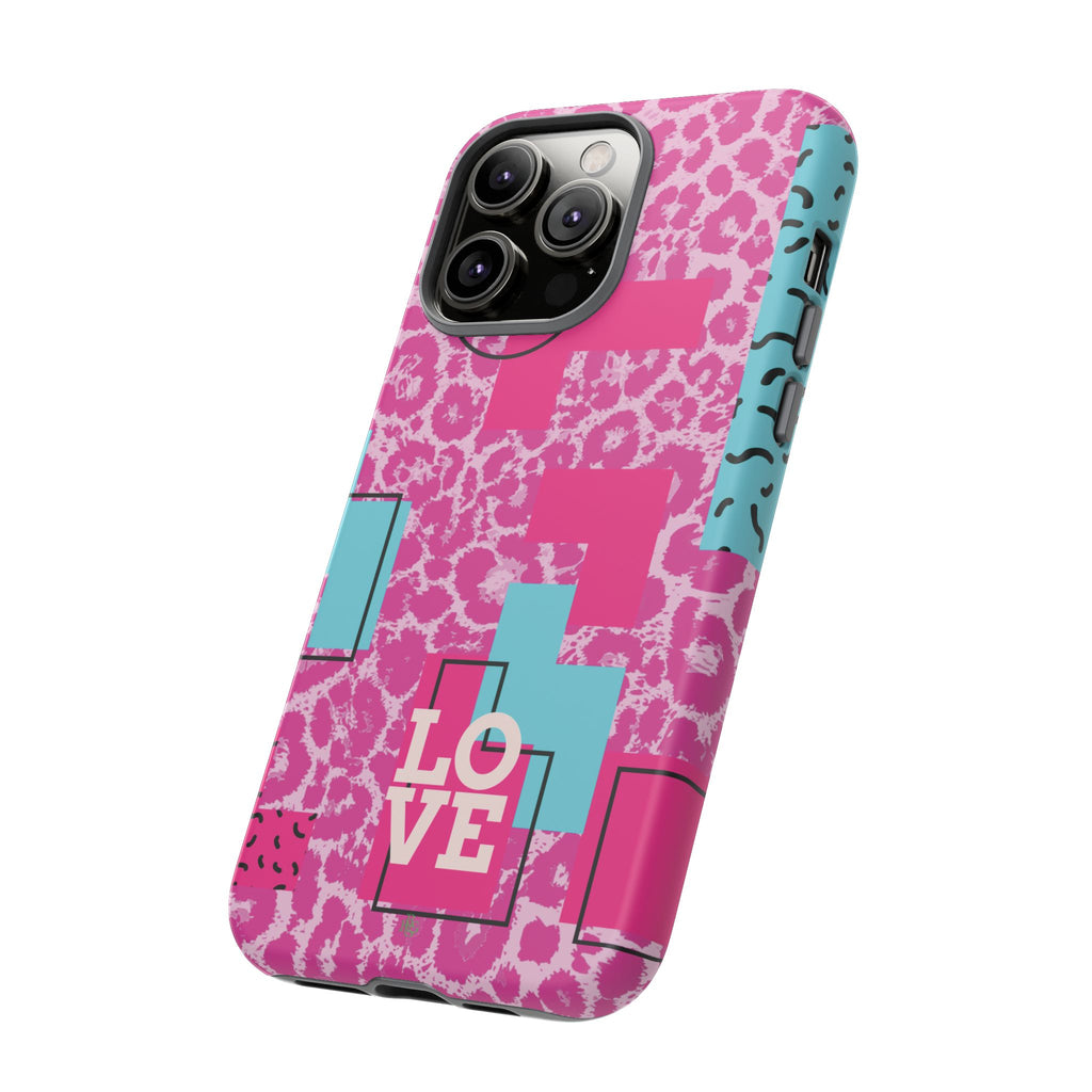 Retro Love Pink Leopard RG Tough Phone Case for iPhone, Galaxy, or Google Pixel