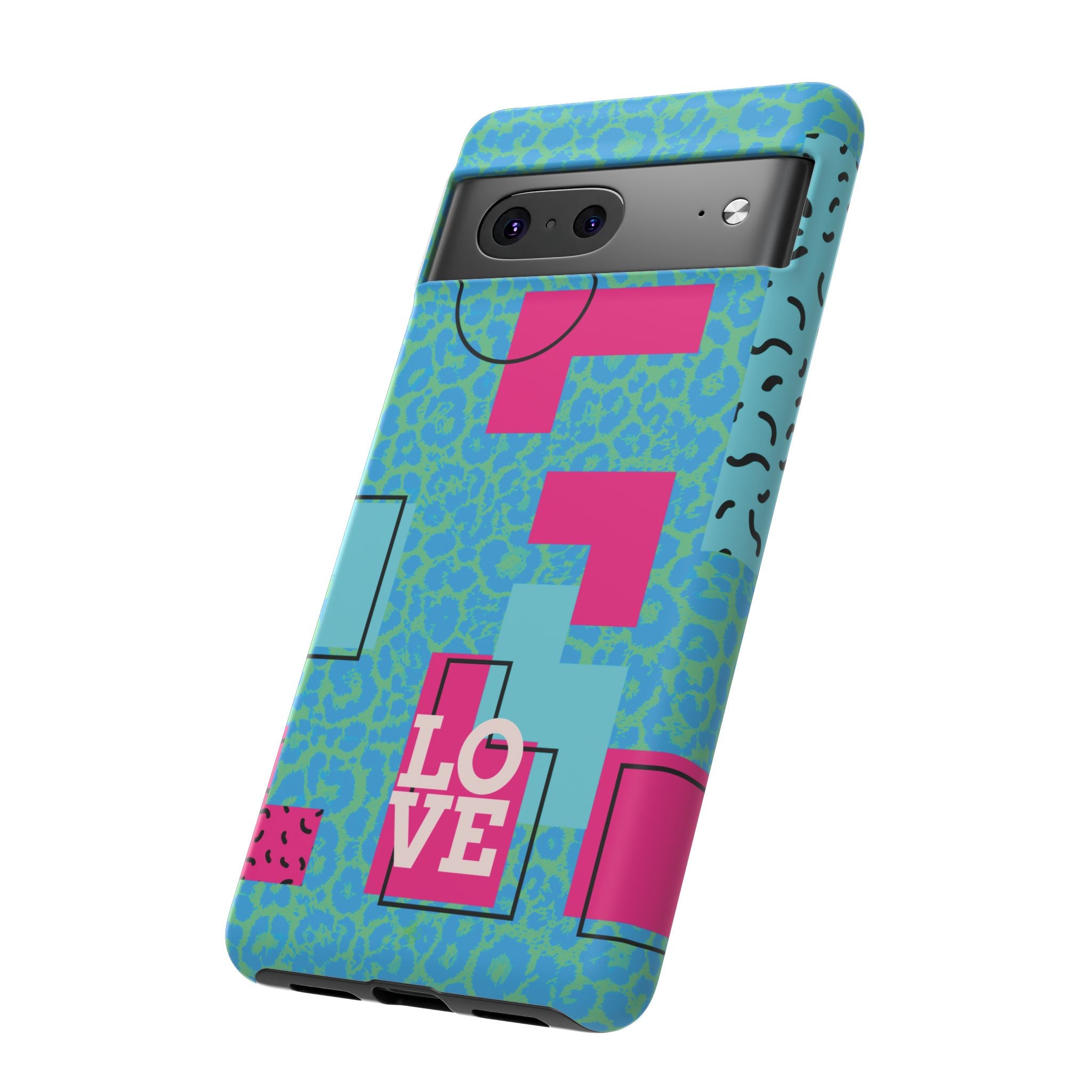 LOVE Aqua Blue Leopard RG Tough Phone Case iPhone, Galaxy, or Google Pixel
