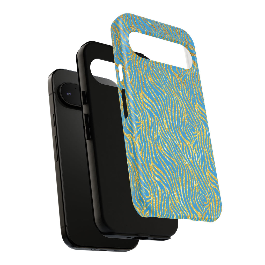 Blue Gold Zebra Tough Case for iPhone, Galaxy, or Google Pixel