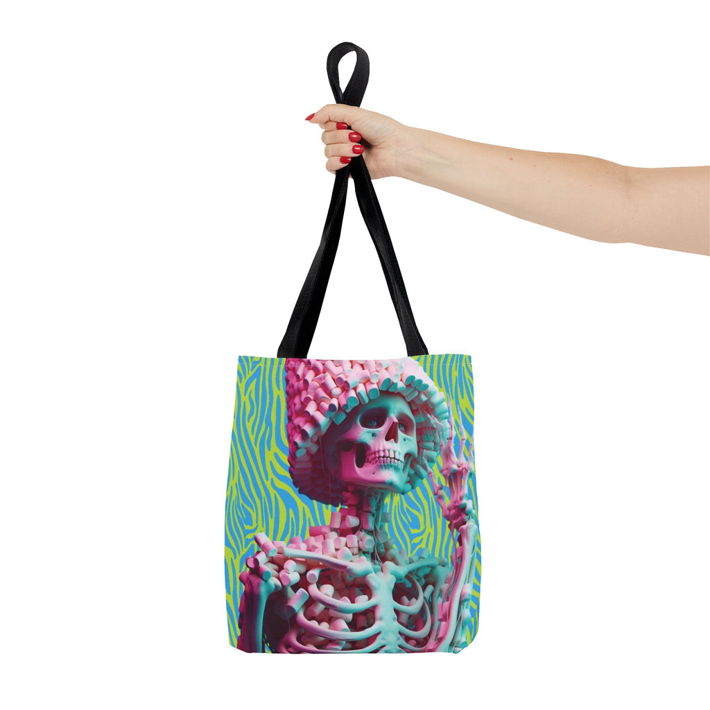 Skeleton Neon Green Aqua Zebra Tote Bag