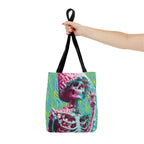 Skeleton Neon Green Aqua Zebra Tote Bag