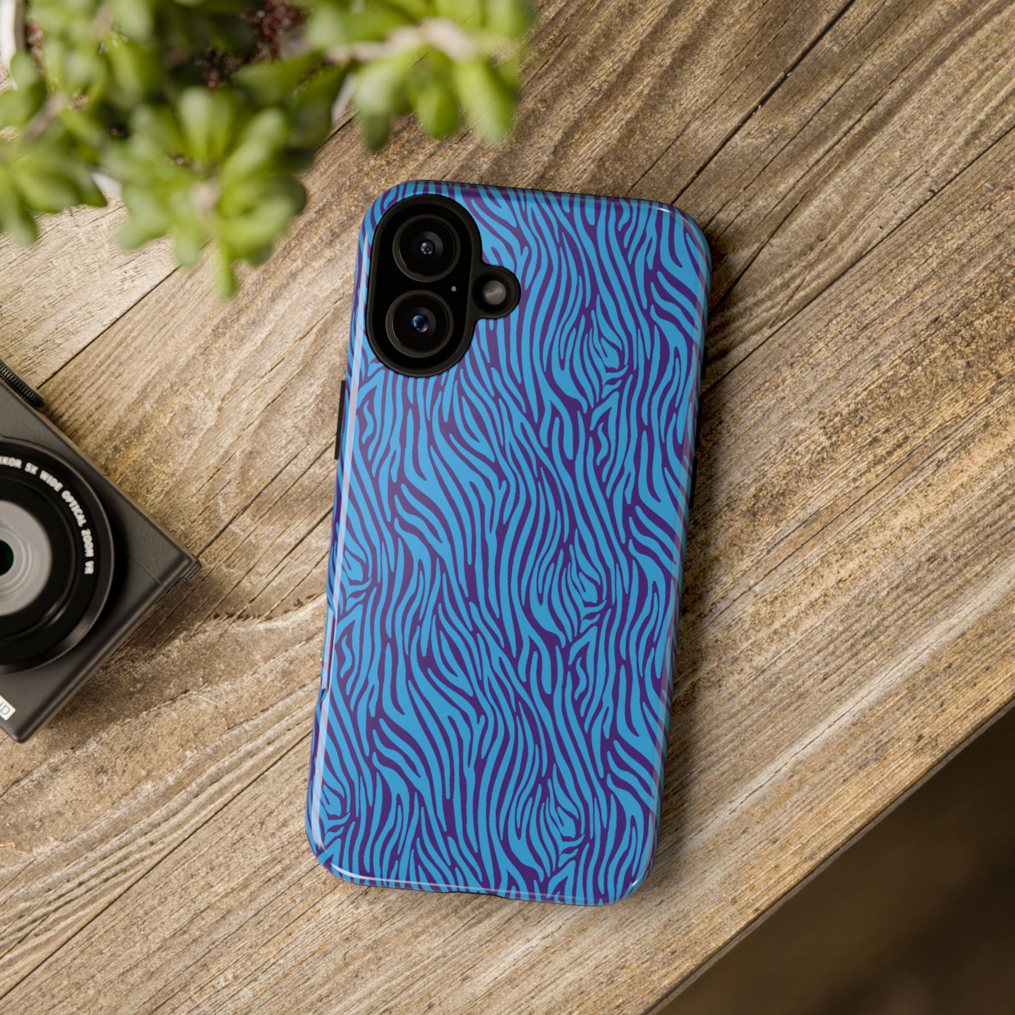 Zebra Print Blue and Purple Tough Case for iPhone, Galaxy or Google Pixel