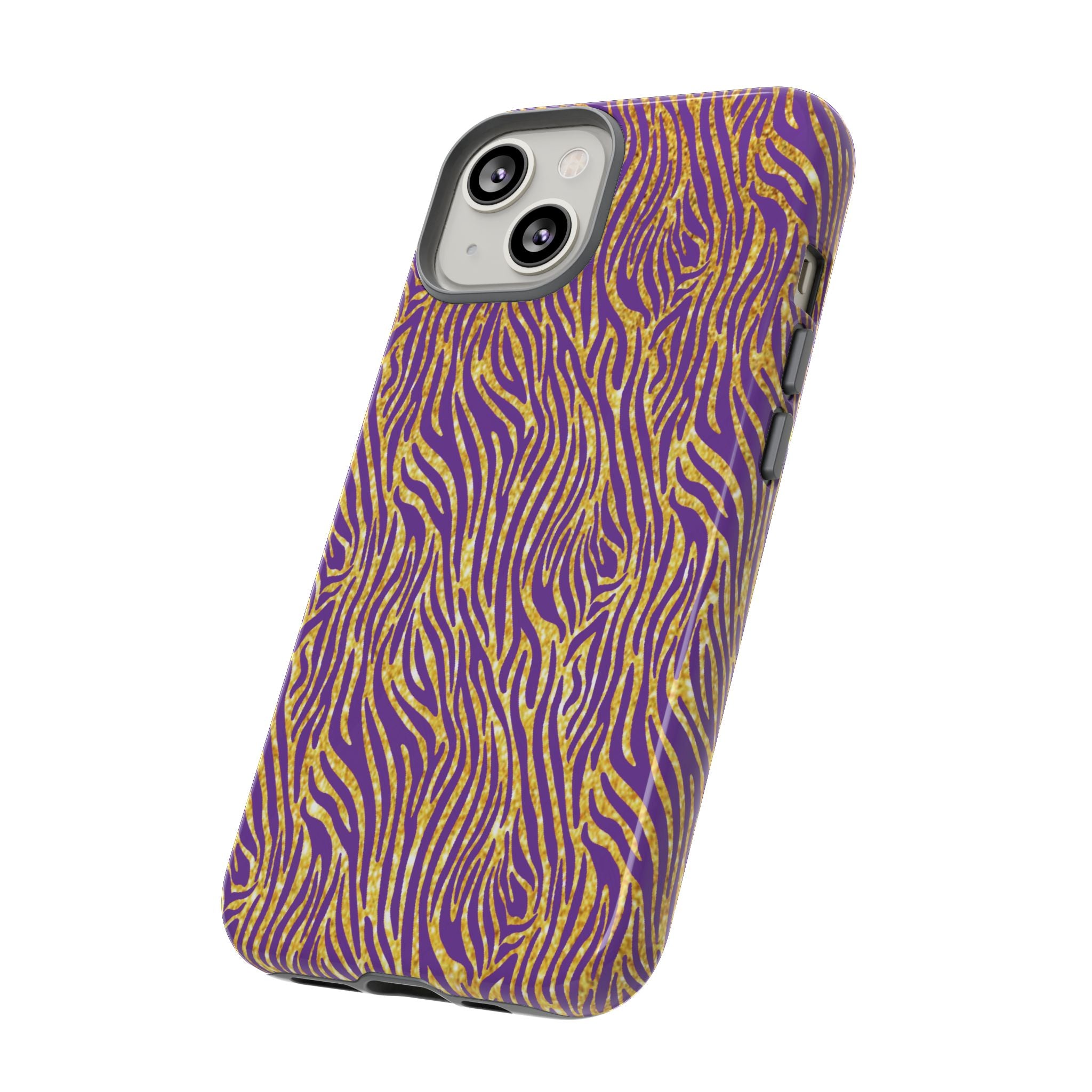 Vibrant Purple Gold Zebra Tough Phone Case iPhone, Galaxy, or Google Pixel
