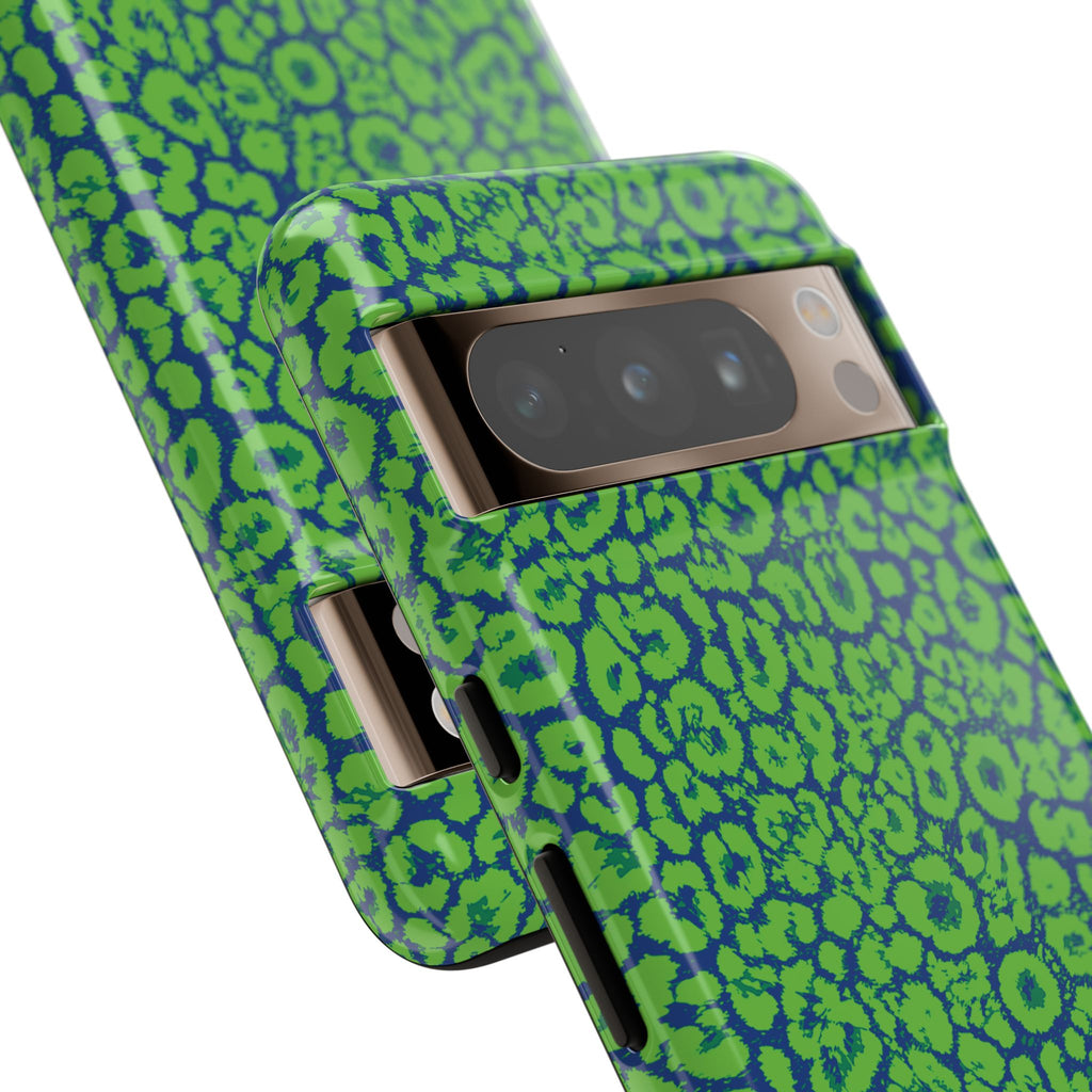 Blue Neon Green  Leopard Tough Phone Case for iPhone, Galaxy, or Google Pixel