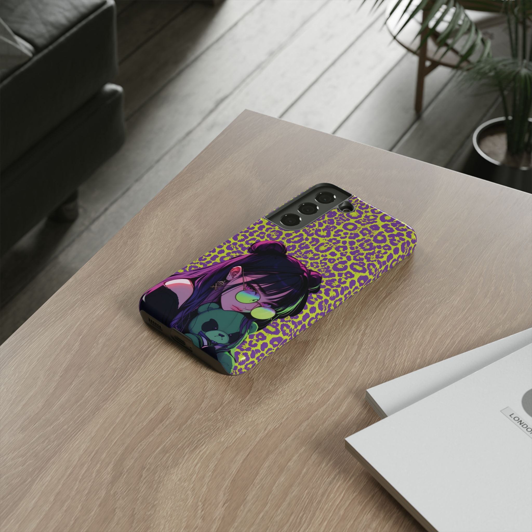 Purple Neon Lime Leopard Kz Tough Case for iPhone, Galaxy, or Google Pixel