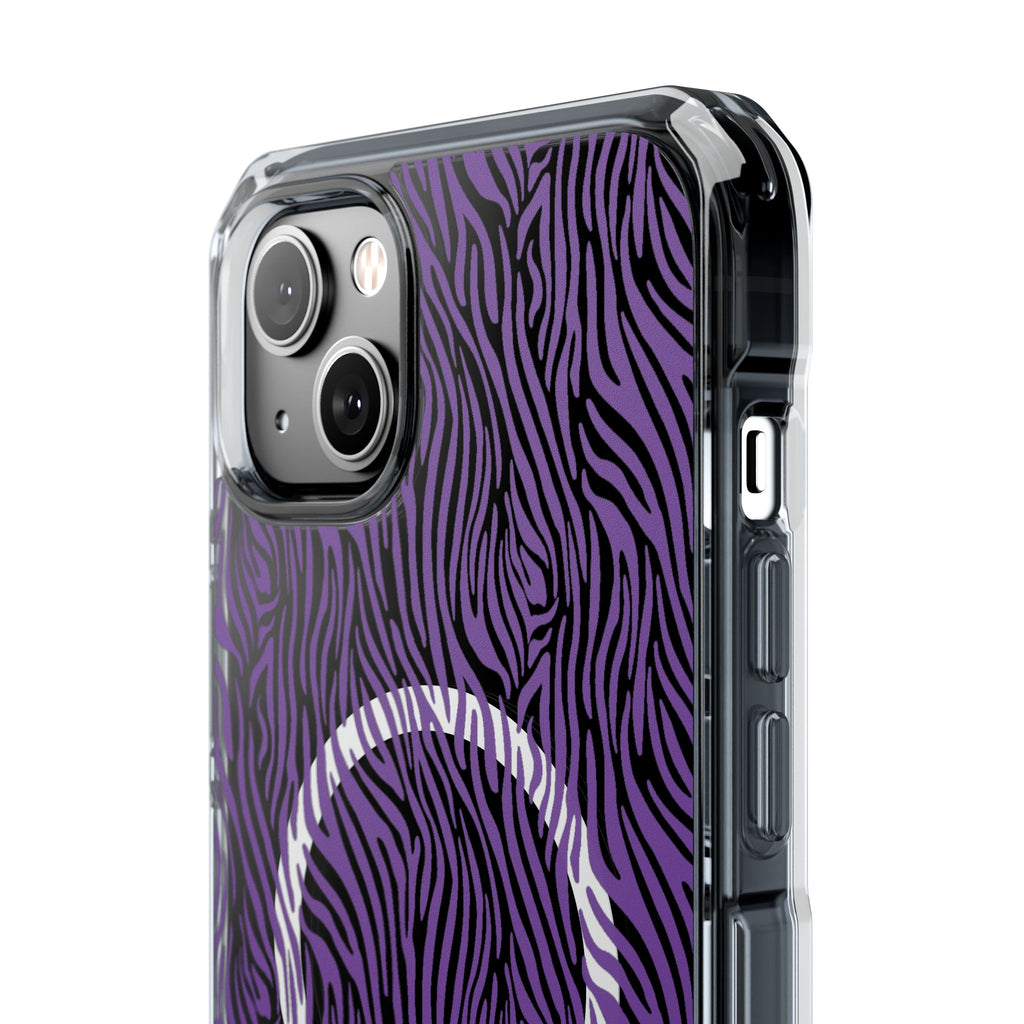Purple Zebra Magnetic iPhone 14, 15, 16 Series Clear Impact Cases