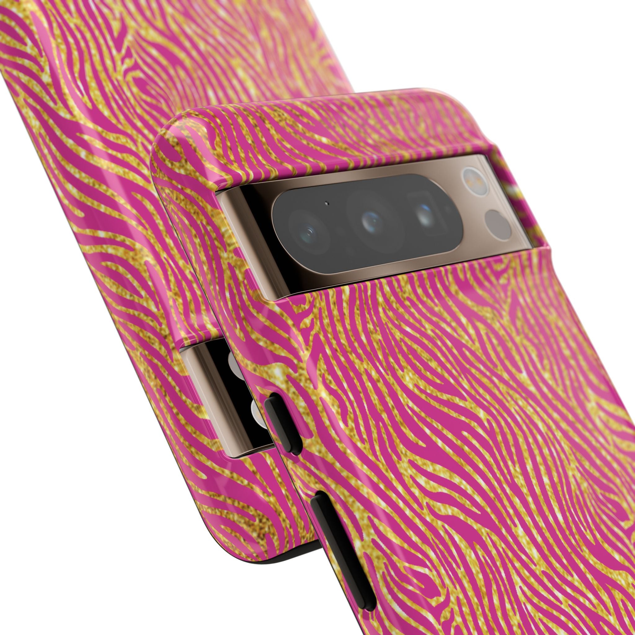 Pink Gold Zebra Print Tough Case for iPhone, Galaxy, or Google Pixel