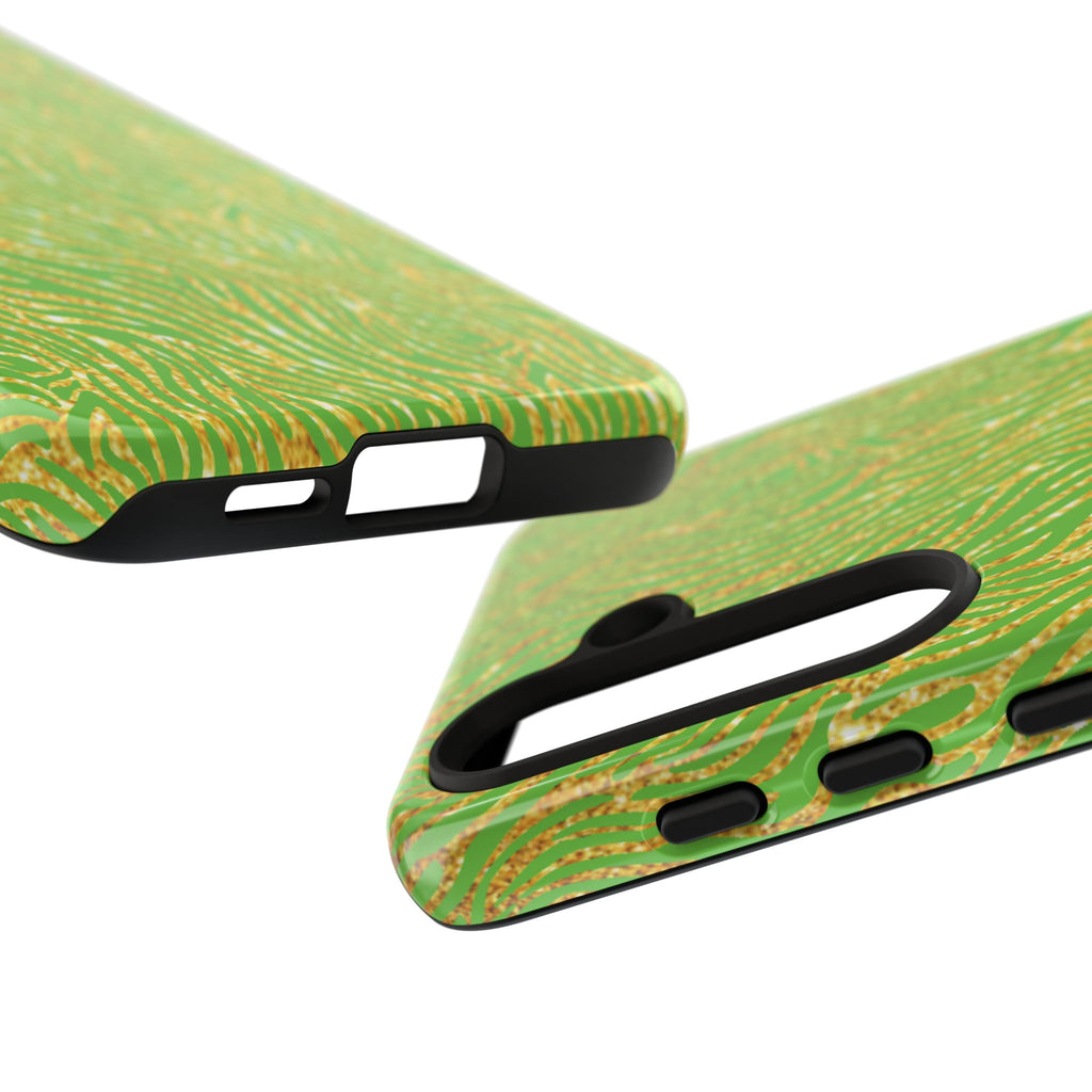Neon Green Gold Zebra Tough Phone Case for iPhone, Galaxy, or Google Pixel