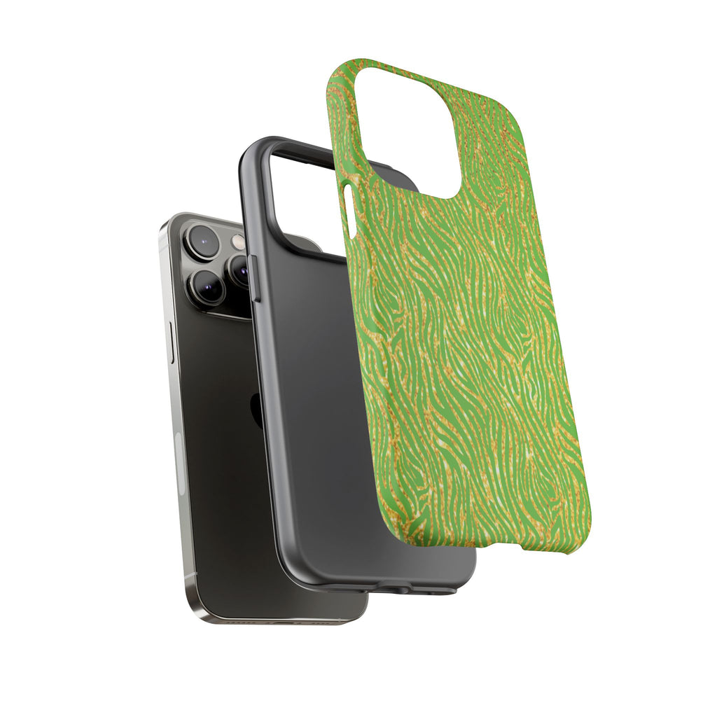 Neon Green Gold Zebra Tough Phone Case for iPhone, Galaxy, or Google Pixel