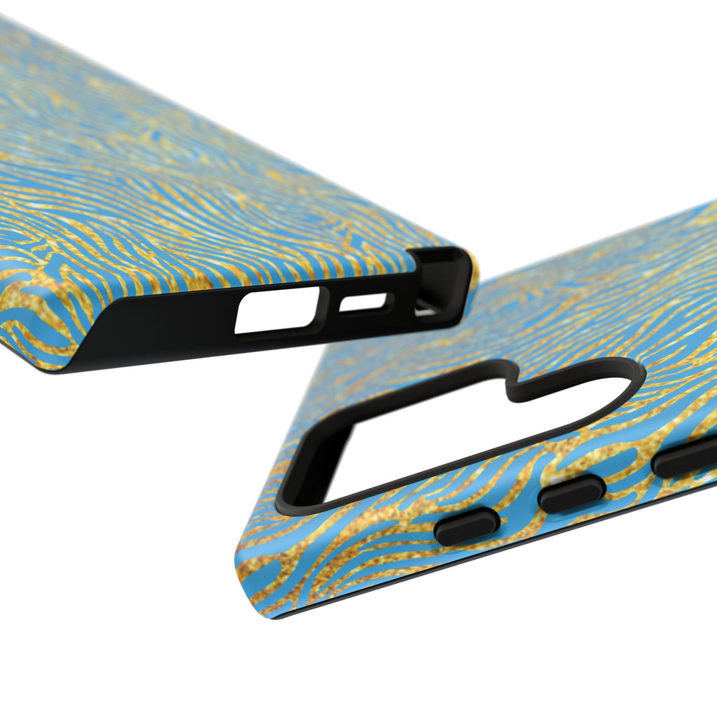 Blue Gold Zebra Tough Case for iPhone, Galaxy, or Google Pixel