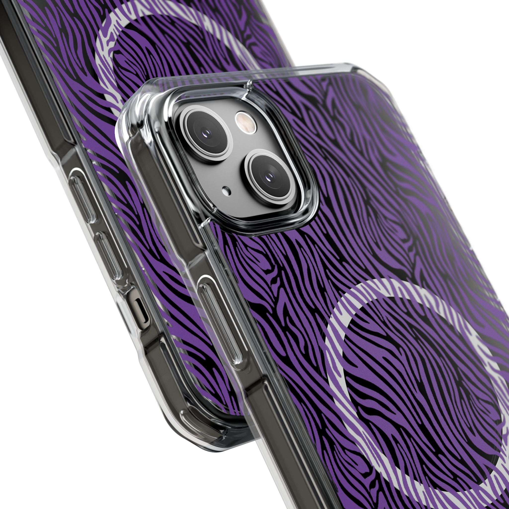 Purple Zebra Magnetic iPhone 14, 15, 16 Series Clear Impact Cases