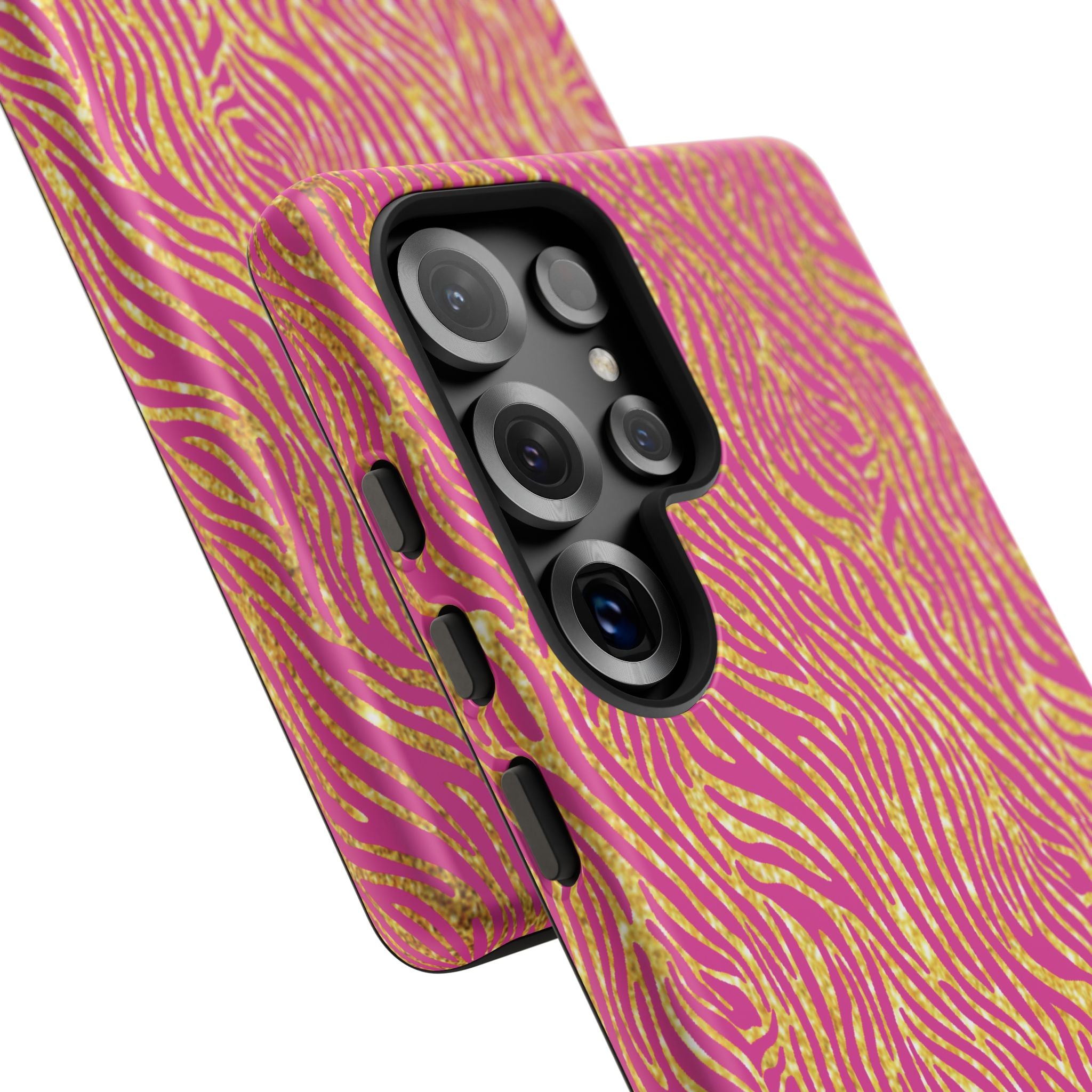 Pink Gold Zebra Print Tough Case for iPhone, Galaxy, or Google Pixel