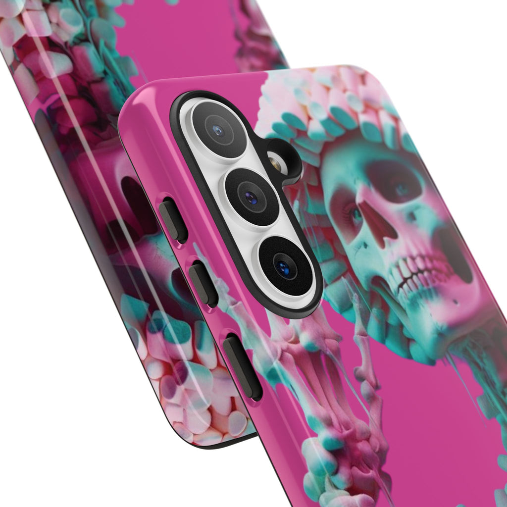Neon Pink Skeleton Tough Phone Case for iPhone, Galaxy and Google Pixel