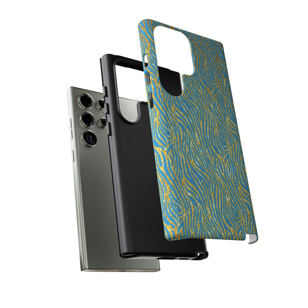 Blue Gold Zebra Tough Case for iPhone, Galaxy, or Google Pixel