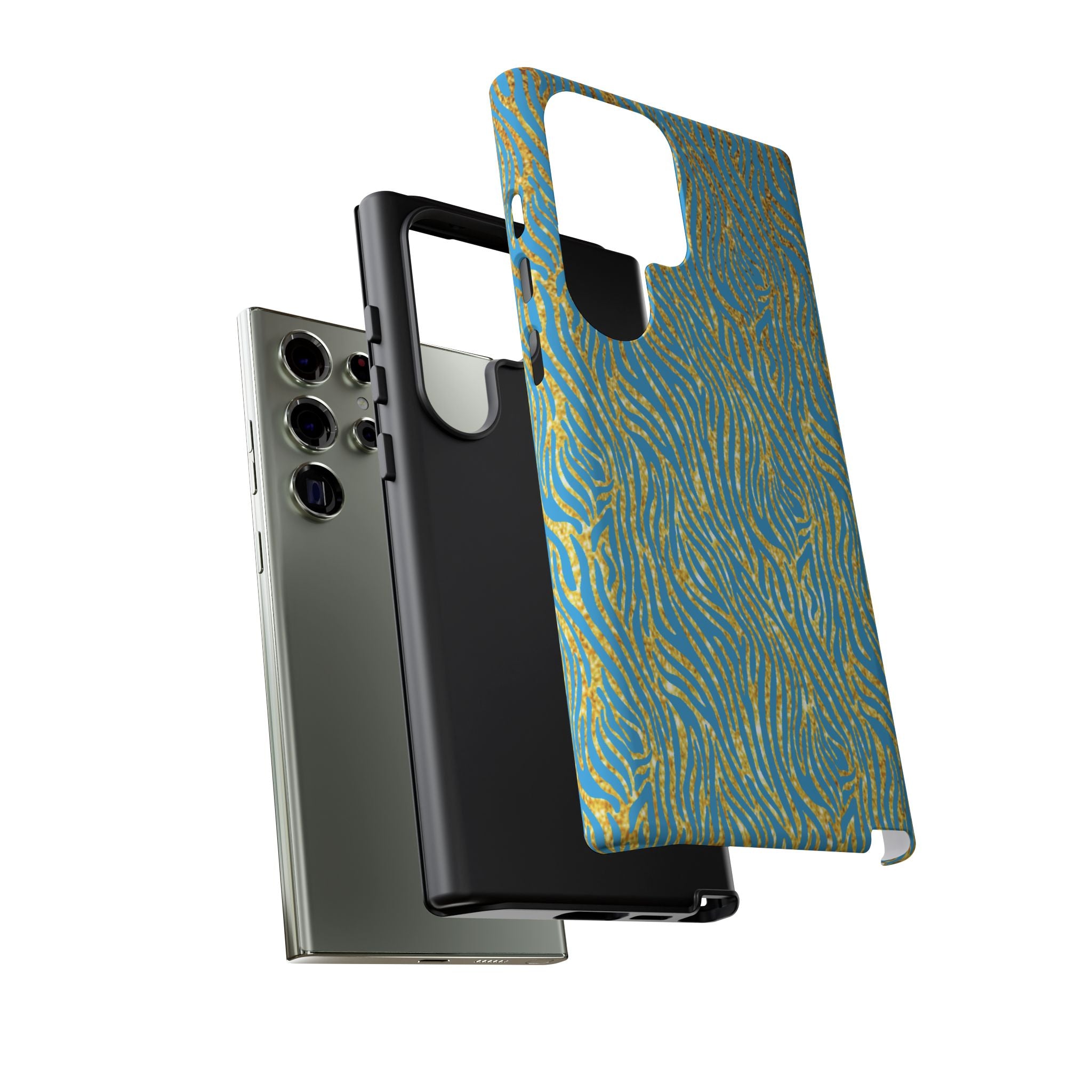 Blue Gold Zebra Tough Case for iPhone, Galaxy, or Google Pixel