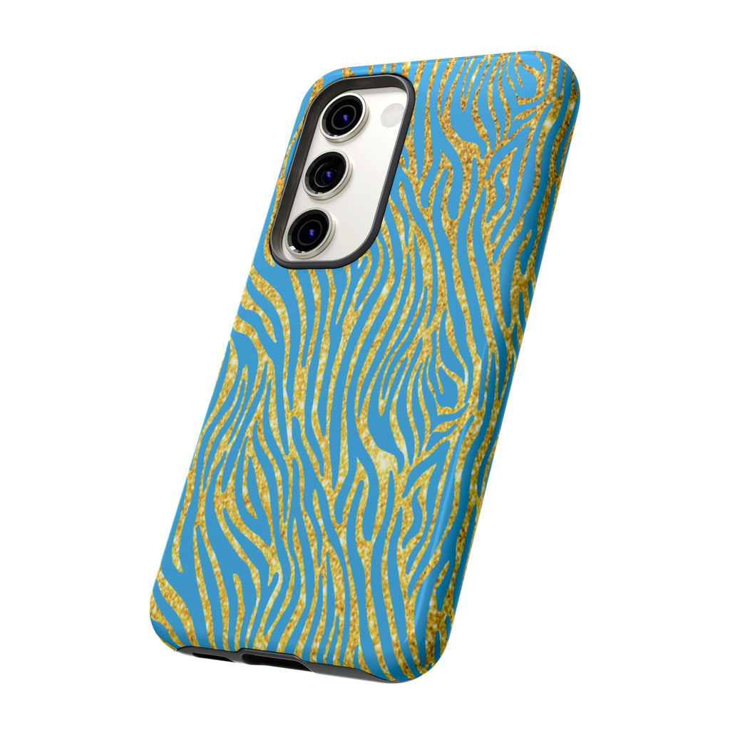 Blue Gold Zebra Tough Case for iPhone, Galaxy, or Google Pixel