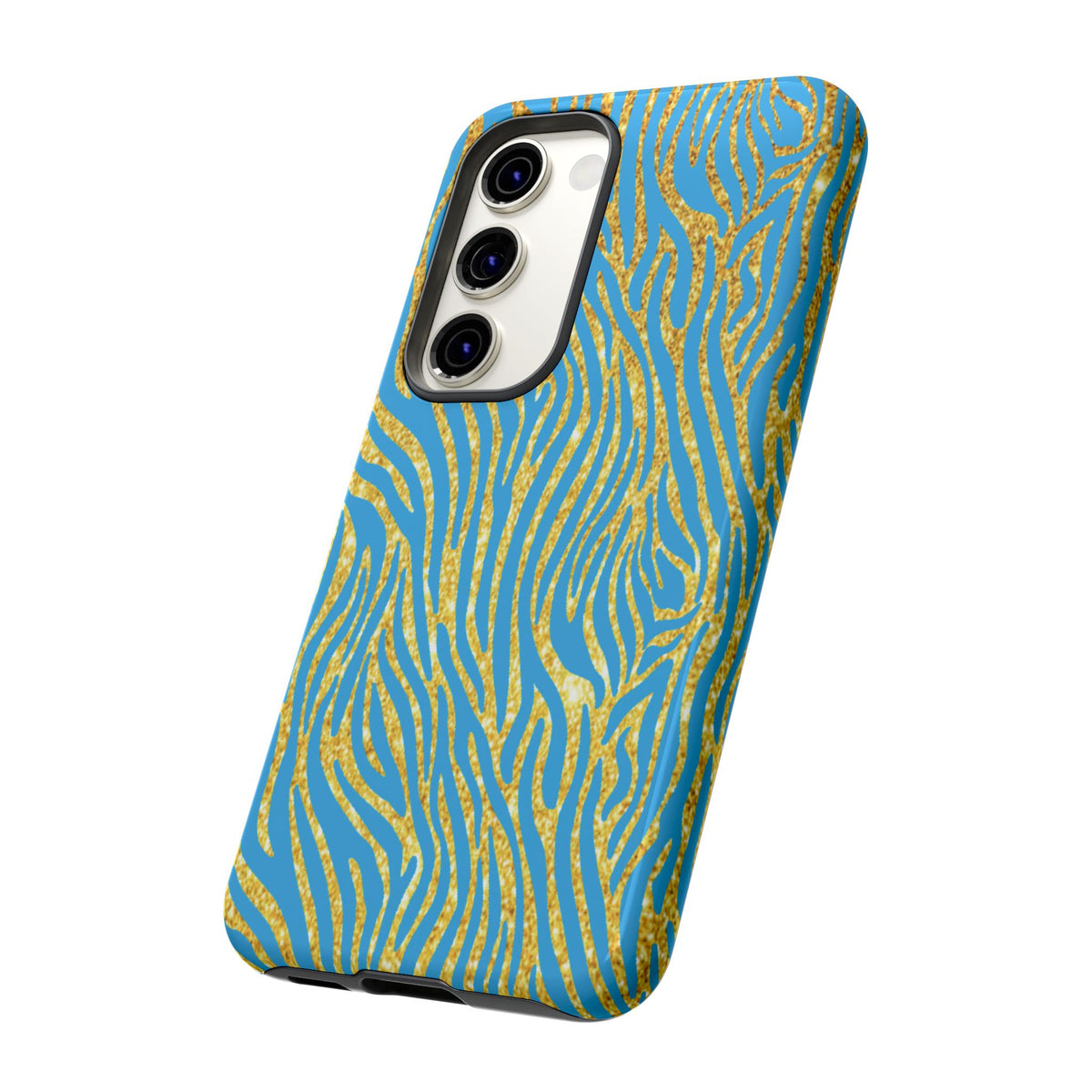Blue Gold Zebra Tough Case for iPhone, Galaxy, or Google Pixel