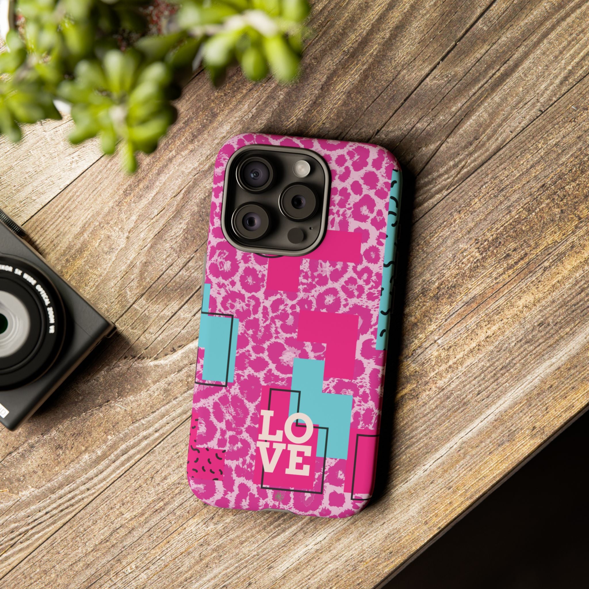 Retro Love Pink Leopard RG Tough Phone Case for iPhone, Galaxy, or Google Pixel