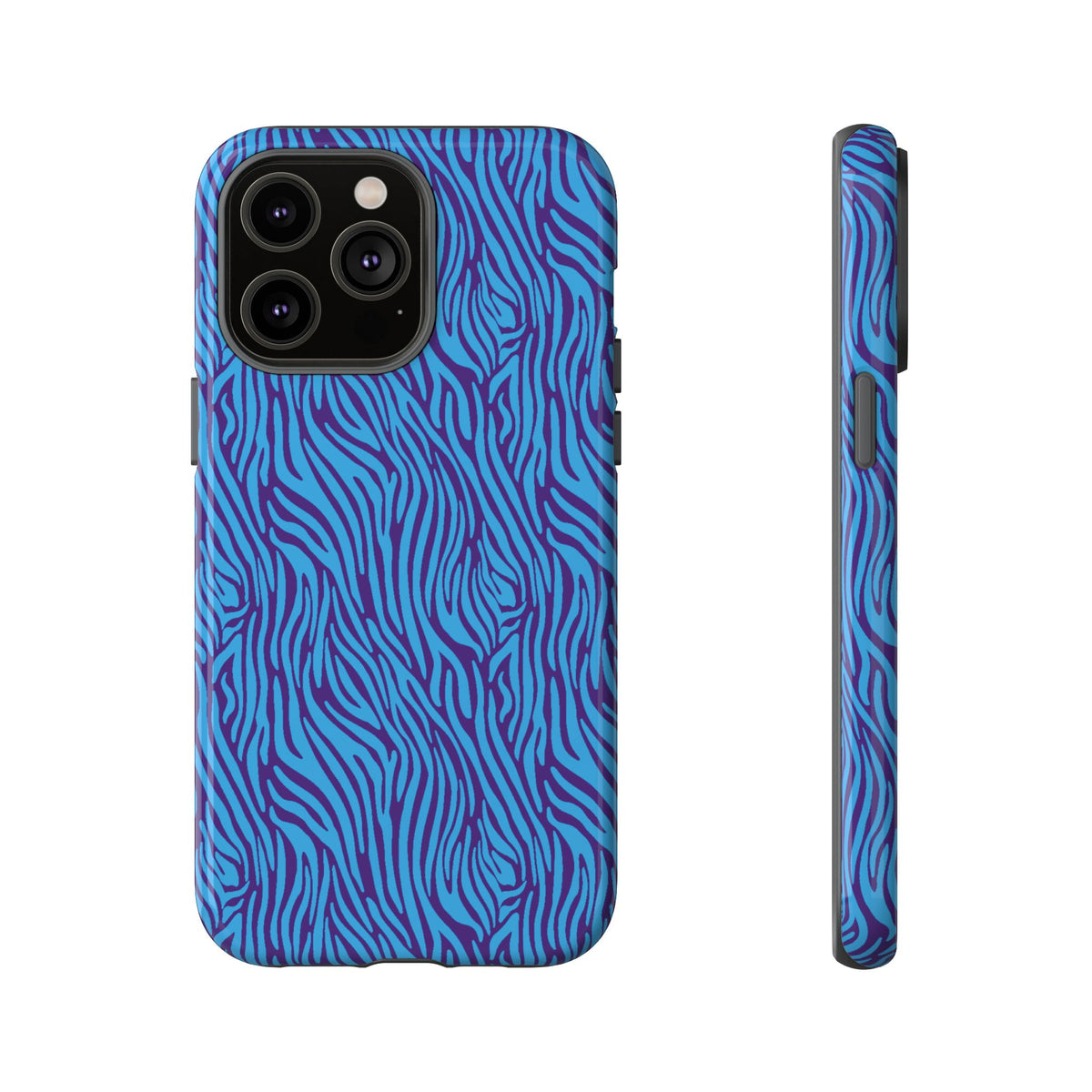 Zebra Print Blue and Purple Tough Case for iPhone, Galaxy or Google Pixel