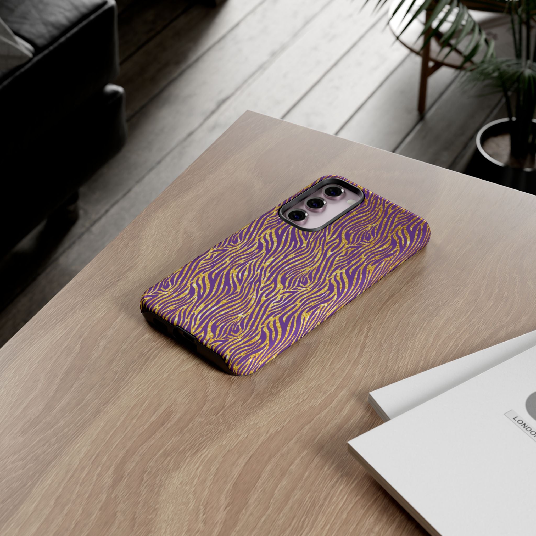 Vibrant Purple Gold Zebra Tough Phone Case iPhone, Galaxy, or Google Pixel