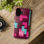 Pink Love Retro Blocks Leopard RG Tough Phone Case for iPhone, Galaxy, or Google Pixel