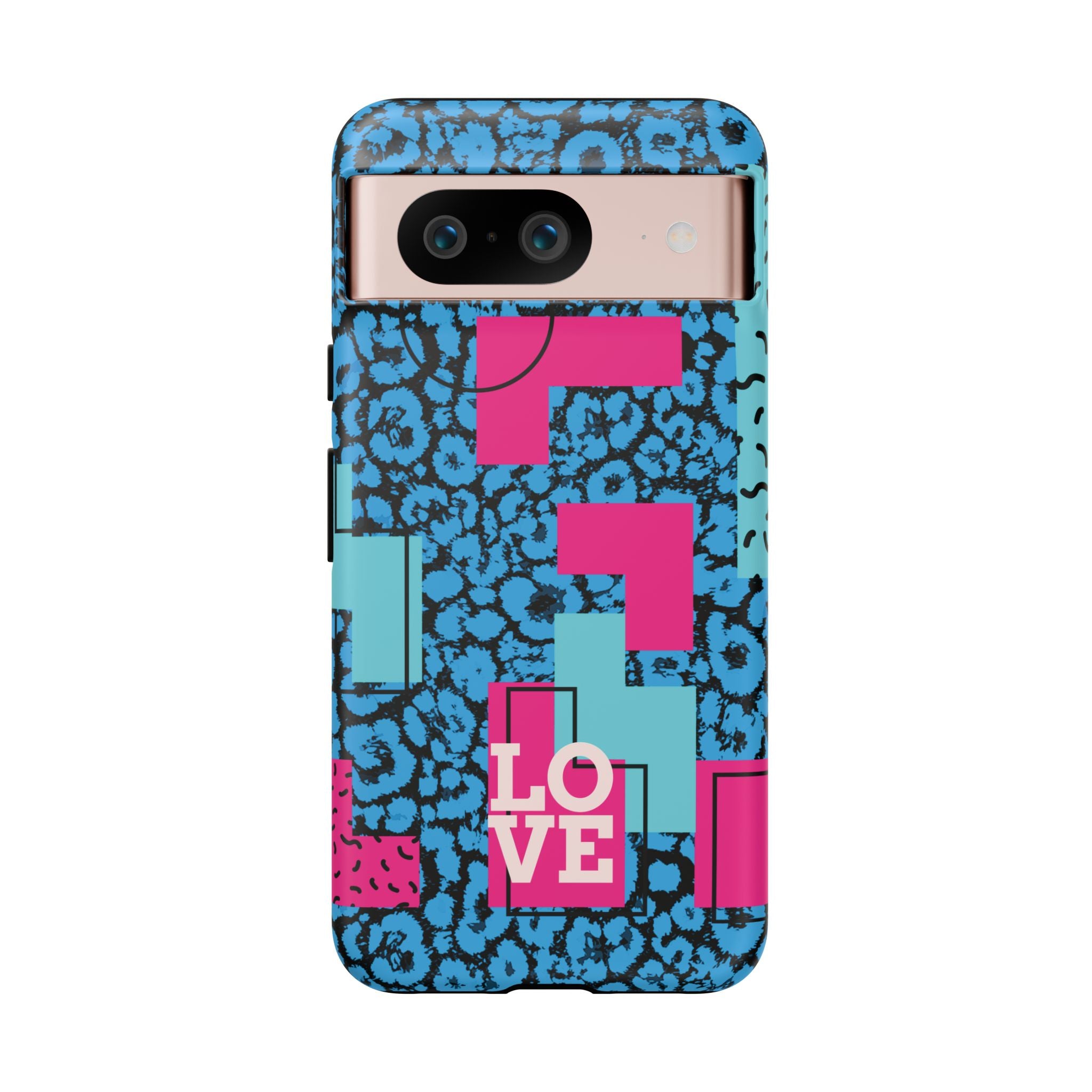 LOVE Blue Leopard 80s Vibe Tough Case for iPhone, Galaxy, or Google Pixel