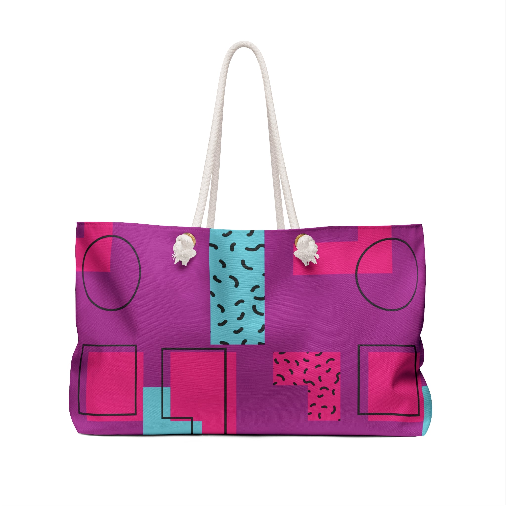 Retro Blocks Magenta Eco-Friendly Weekender Bag, Travel Tote, Beach Bag