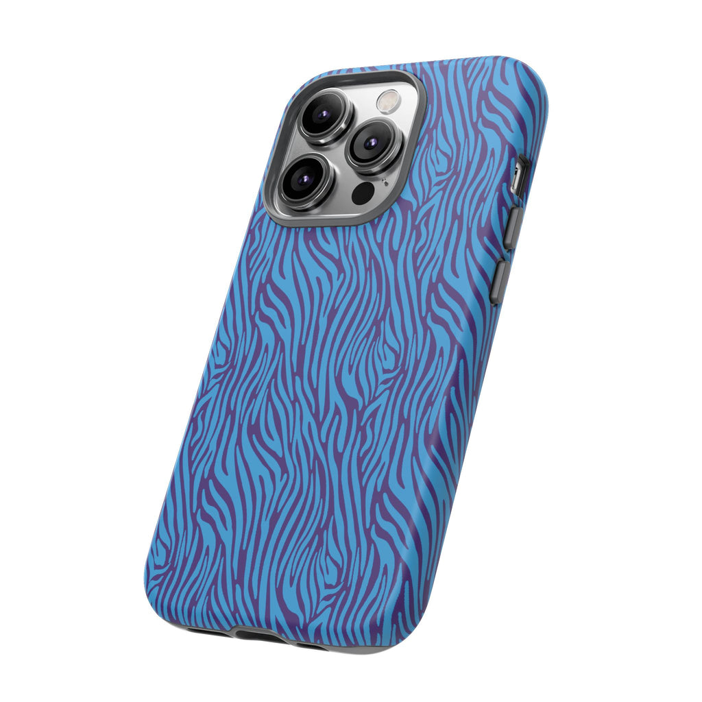 Zebra Print Blue and Purple Tough Case for iPhone, Galaxy or Google Pixel