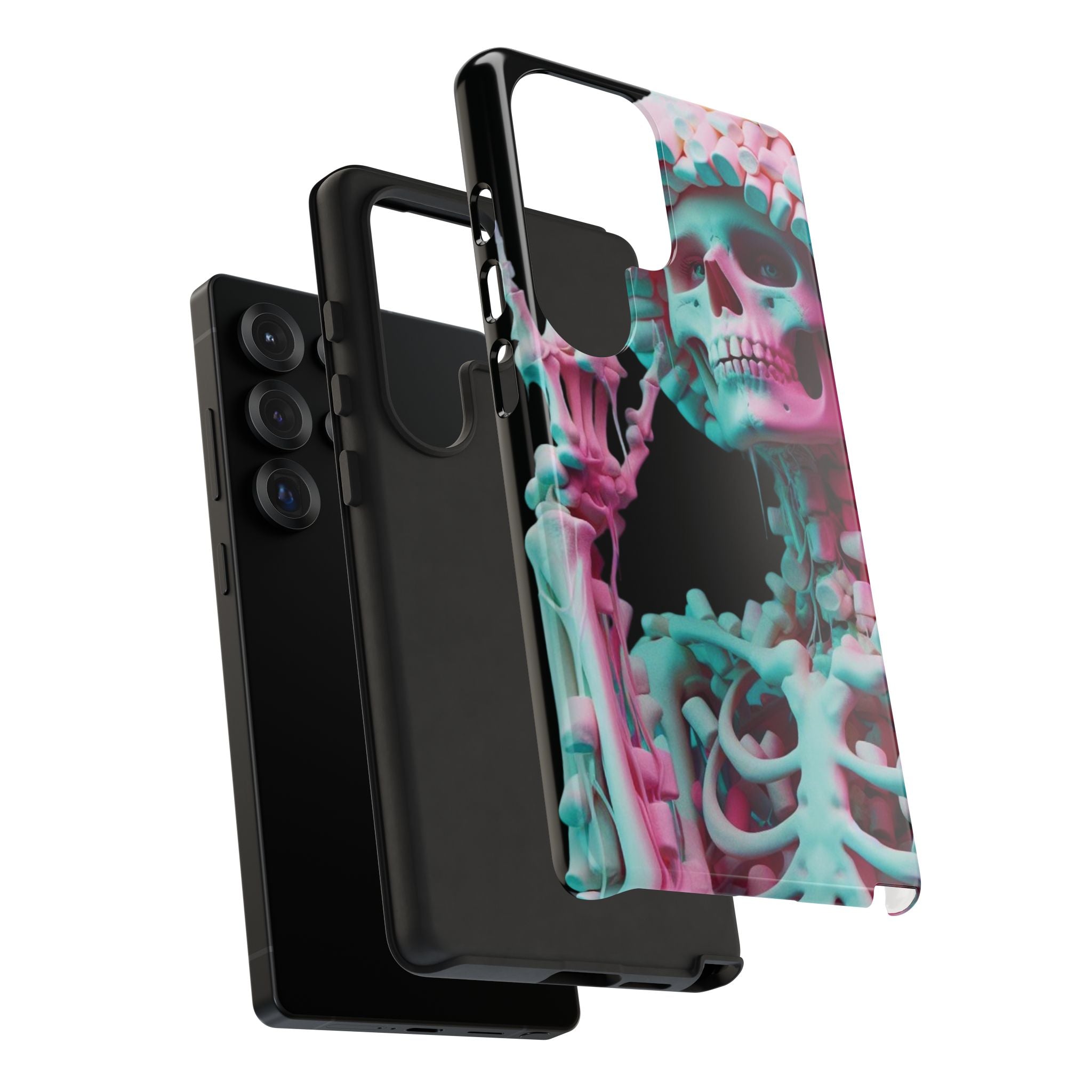 Neon Pink Skeleton (Black) Tough Phone Case for iPhone, Galaxy, or Google Pixel