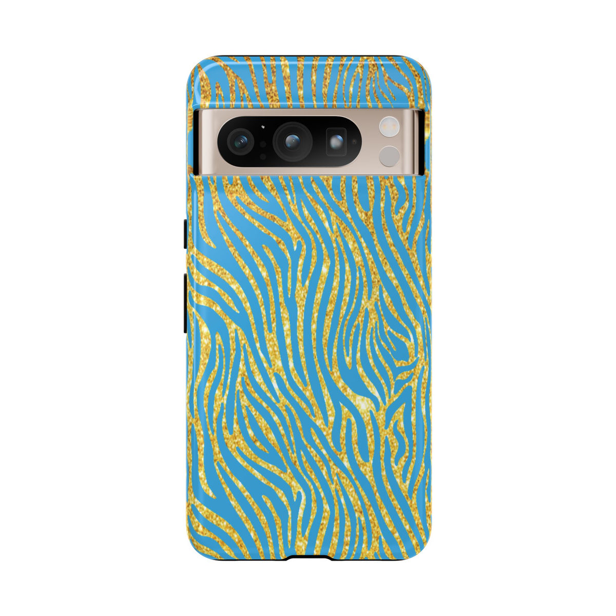 Blue Gold Zebra Tough Case for iPhone, Galaxy, or Google Pixel