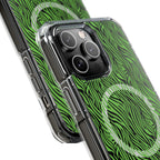 Neon Green Zebra Magnetic iPhone 14, 15, 16 Series Clear Impact Cases