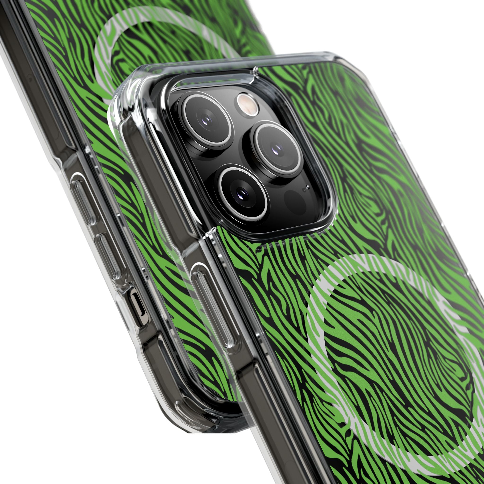 Neon Green Zebra Magnetic iPhone 14, 15, 16 Series Clear Impact Cases