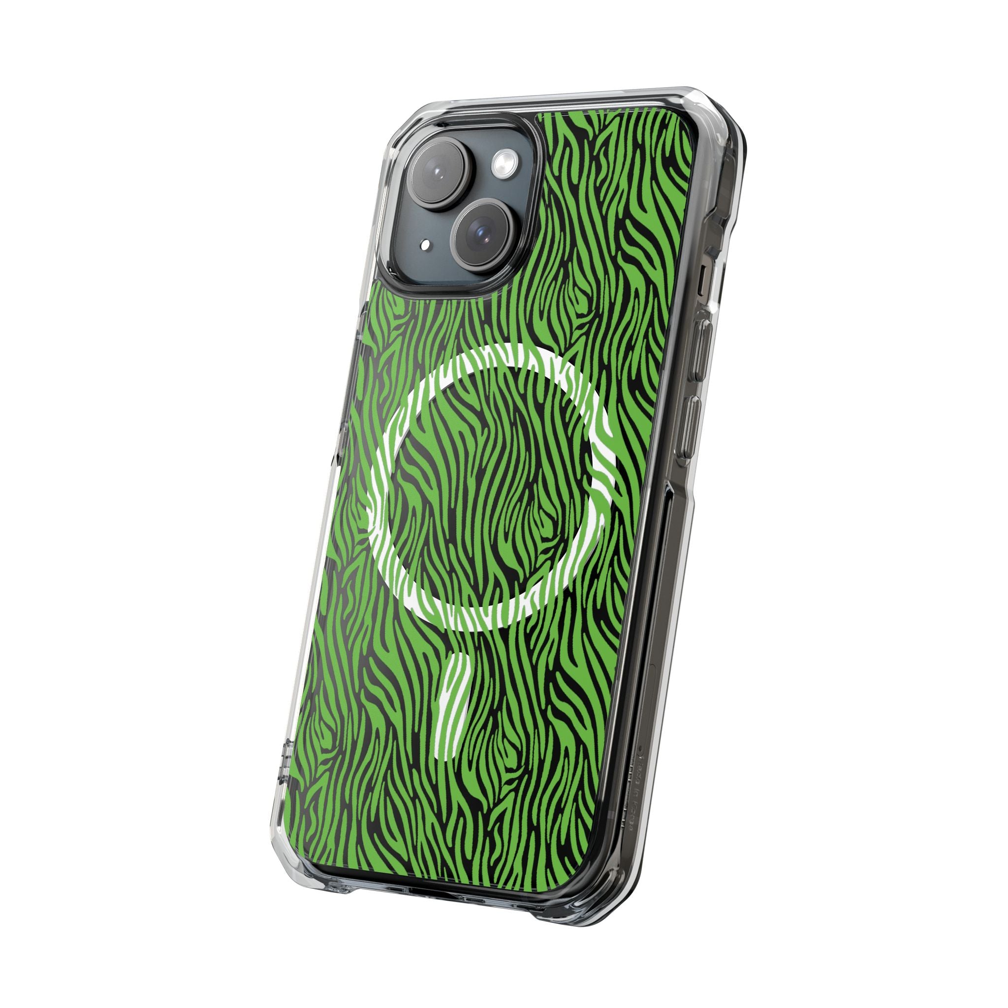 Neon Green Zebra Magnetic iPhone 14, 15, 16 Series Clear Impact Cases