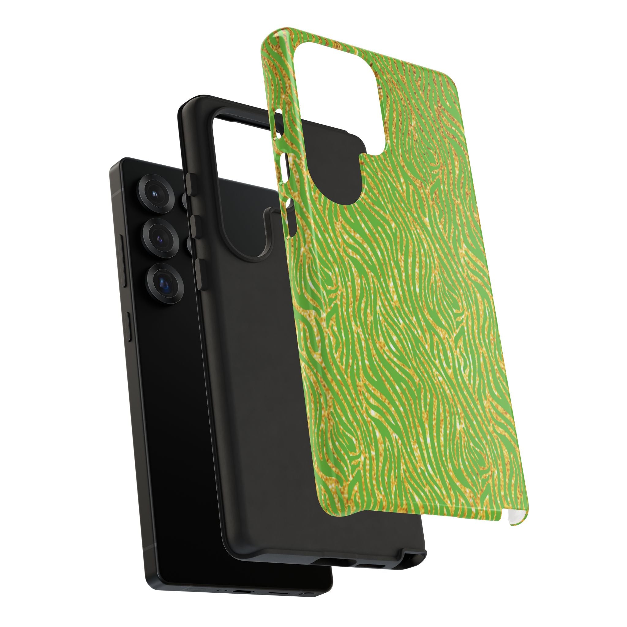 Neon Green Gold Zebra Tough Phone Case for iPhone, Galaxy, or Google Pixel