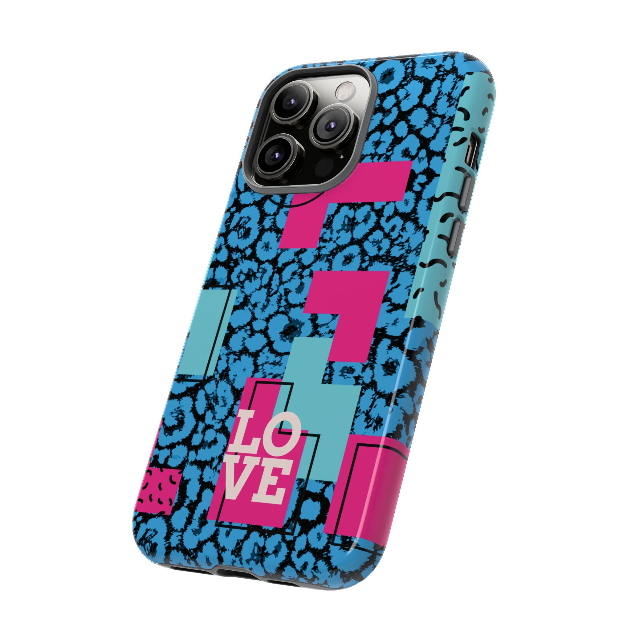 LOVE Blue Leopard 80s Vibe Tough Case for iPhone, Galaxy, or Google Pixel