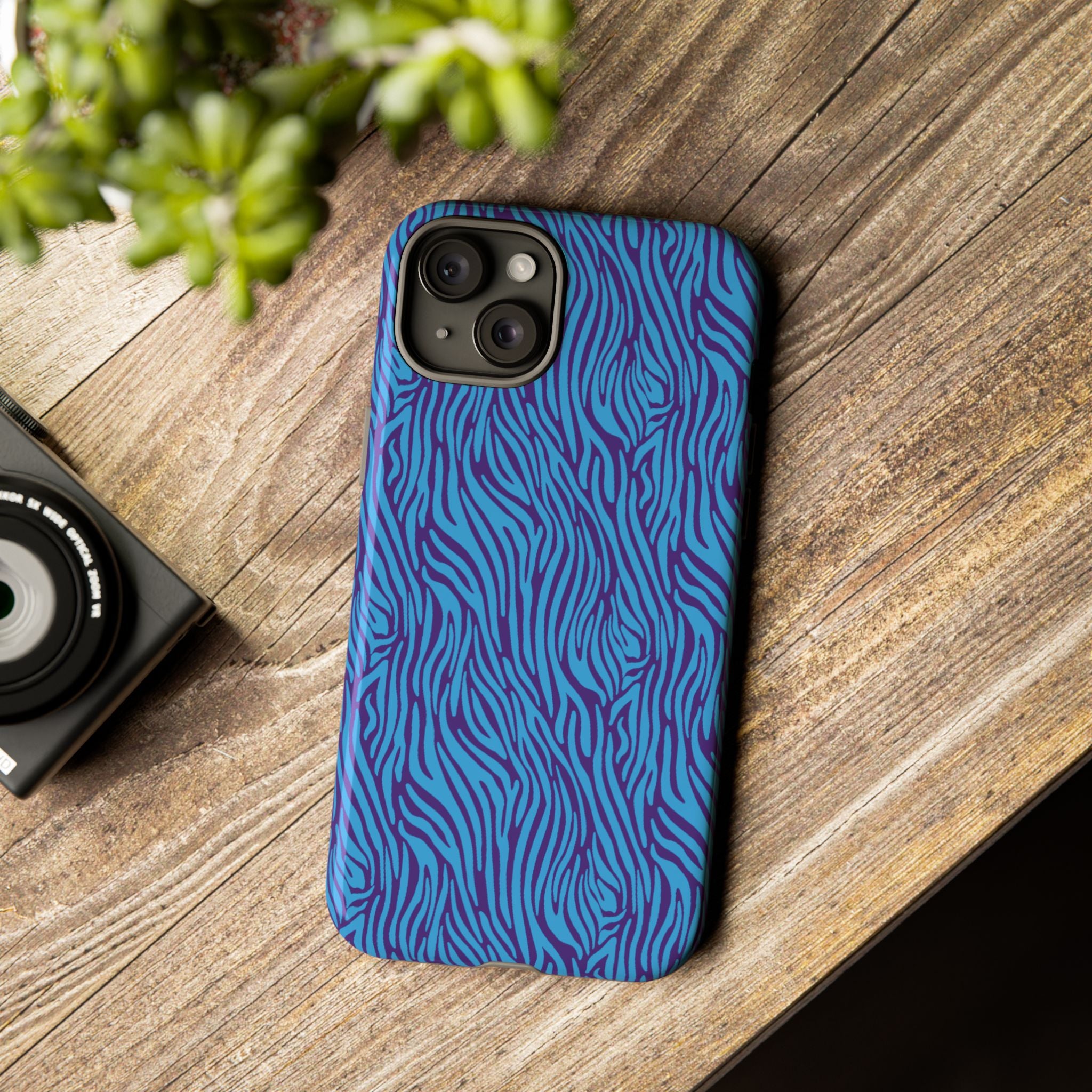 Zebra Print Blue and Purple Tough Case for iPhone, Galaxy or Google Pixel