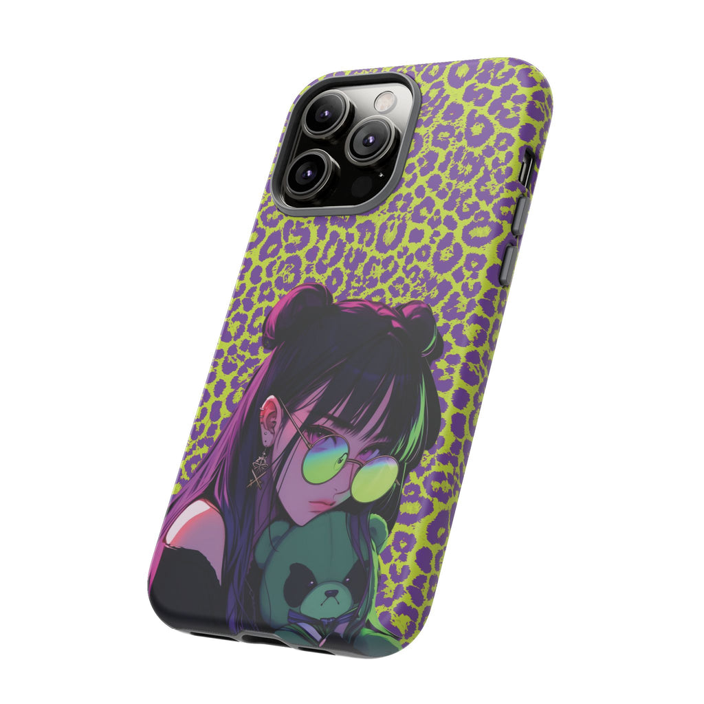 Purple Neon Lime Leopard Kz Tough Case for iPhone, Galaxy, or Google Pixel
