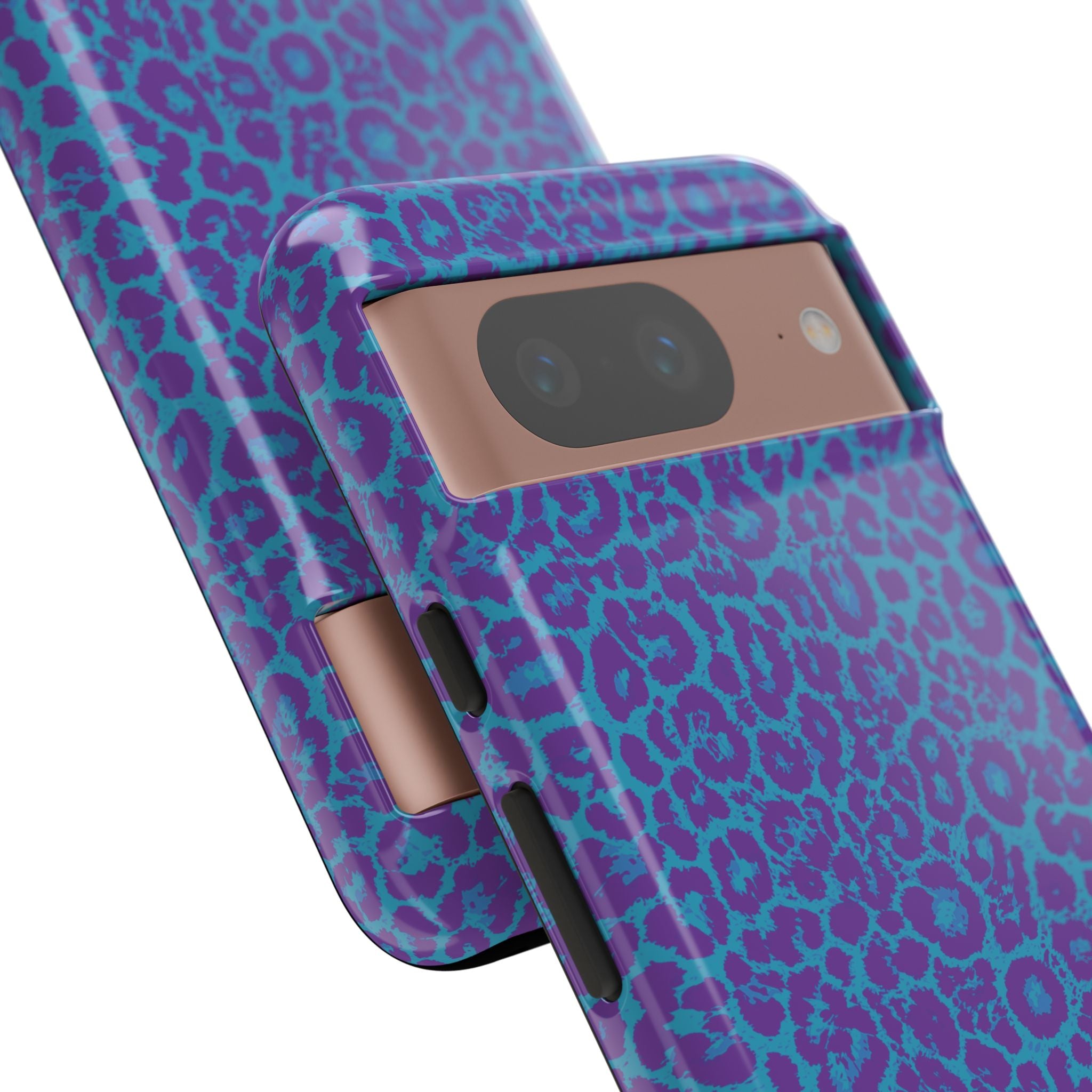Leopard Printed Purple Blue Tough Phone Case for iPhone, Galaxy, or Google Pixel