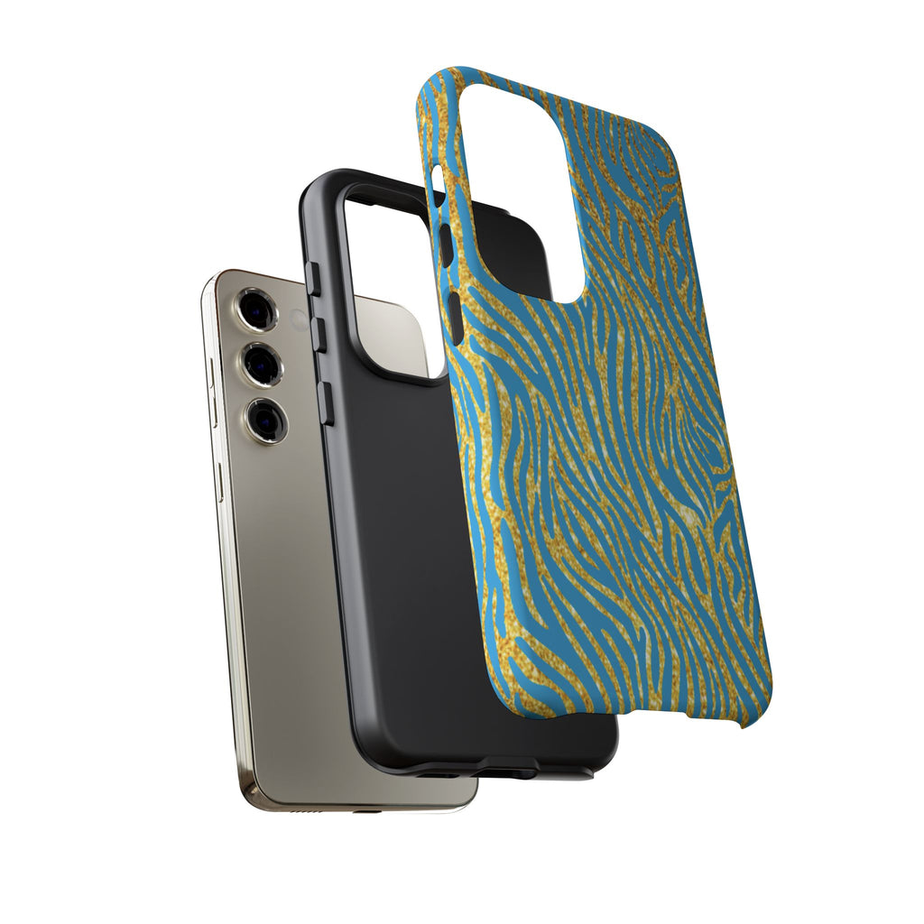 Blue Gold Zebra Tough Case for iPhone, Galaxy, or Google Pixel